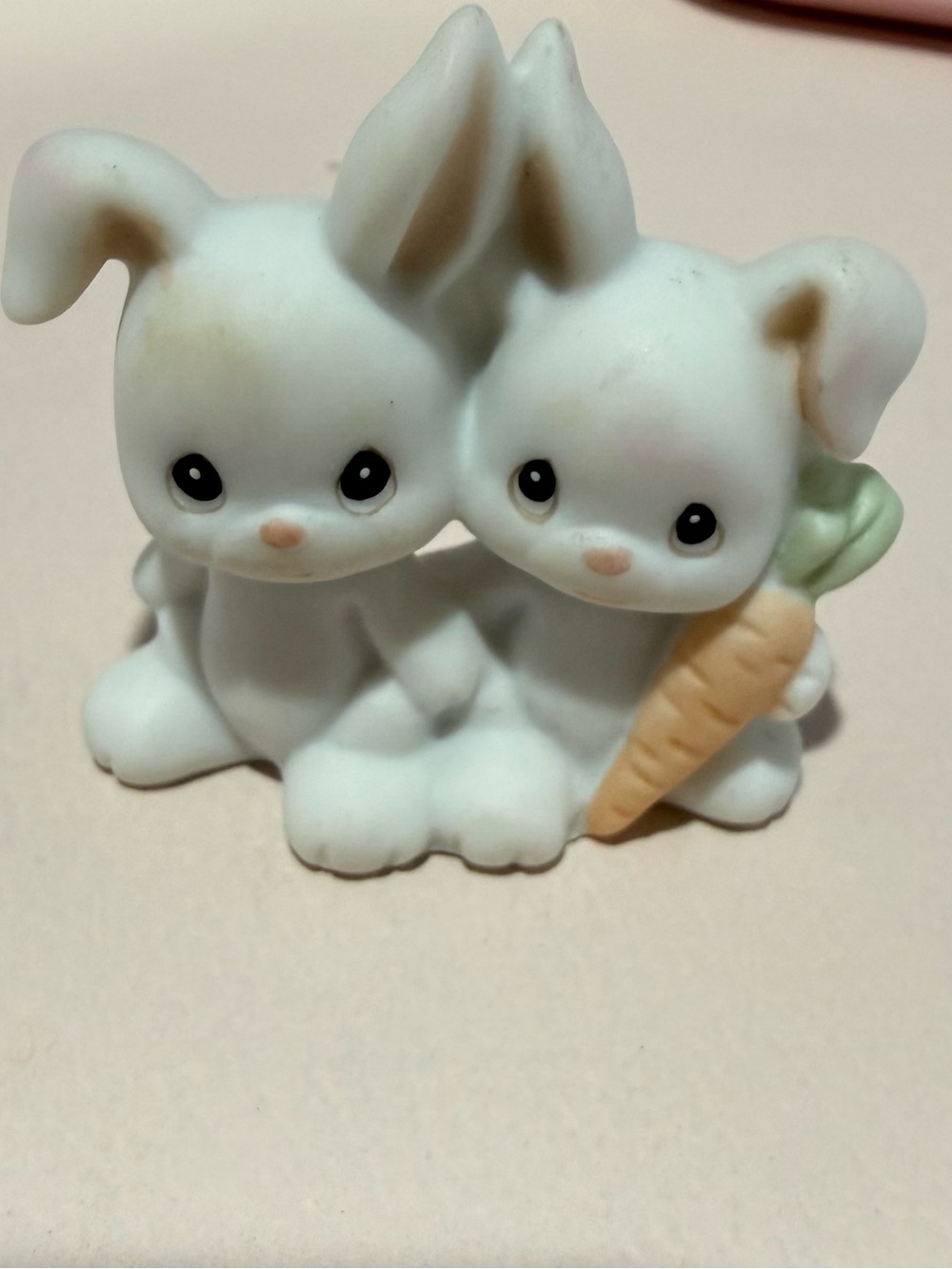 Precious Moments two by two bunny mini Ceramic Bunny Pair Figurine with Carrot